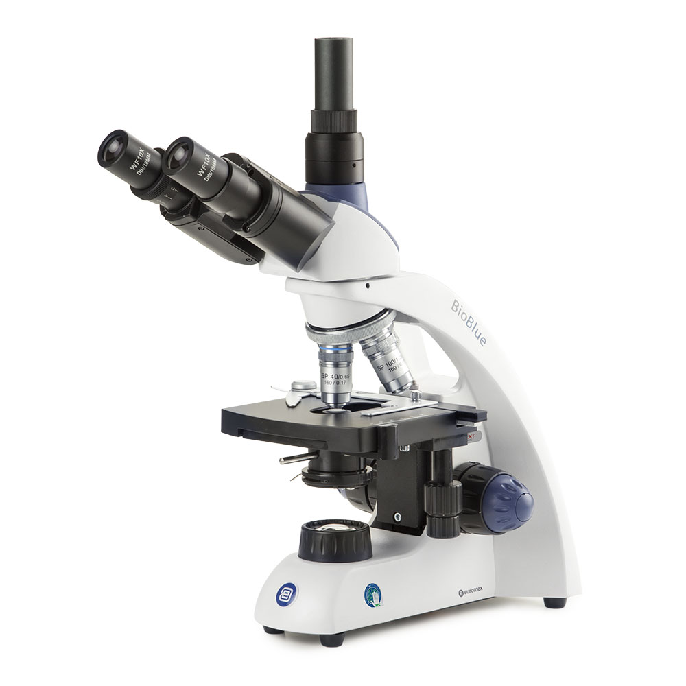 Globe Scientific BioBlue trinocular microscope SMP 4/10/S40/S100x oil objectives with mechanical stage and 1W NeoLED™ cordless illumination Microscope;Trinocular;mechanical stage;SMP;
